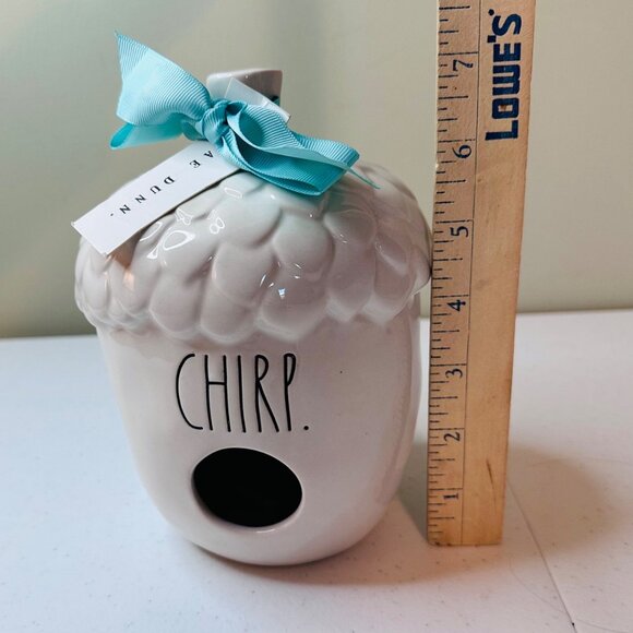 Rae Dunn Artisan Acorn Chirp Birdhouse Ceramic With Blue Bow 7 inches Tall - Picture 3 of 15